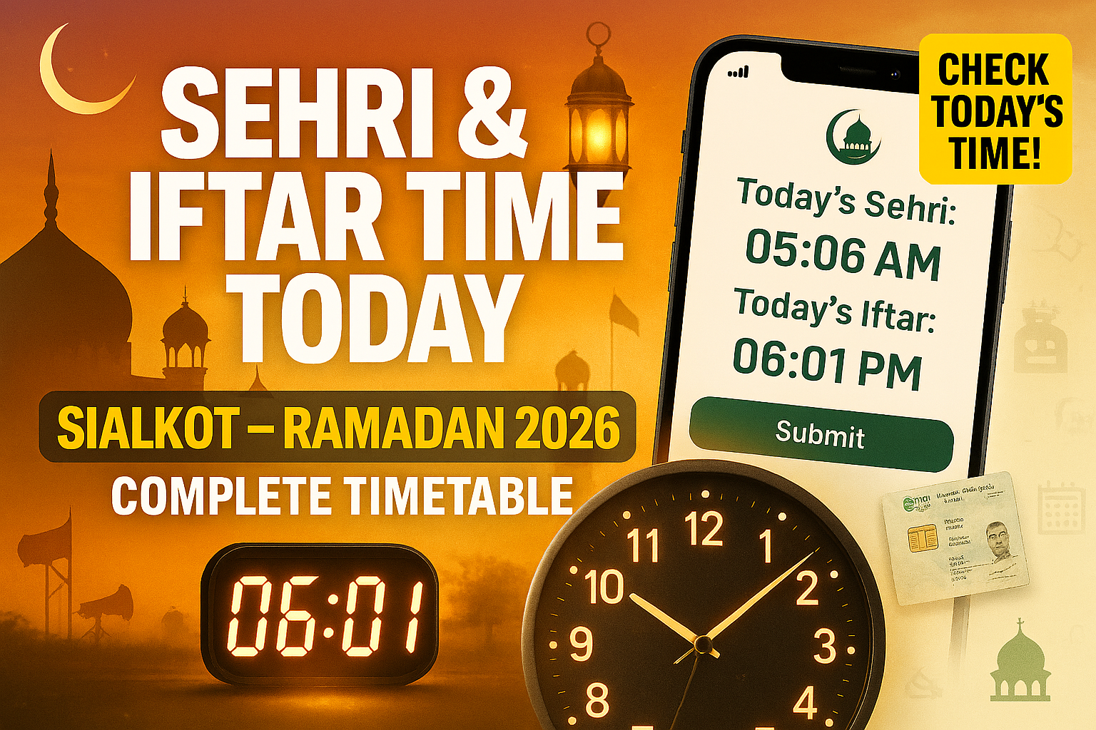 Sehri & Iftar Time Today in Sialkot